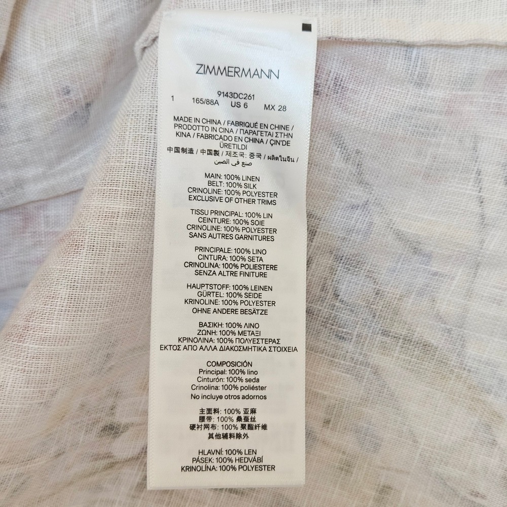 Zimmermann Rebellion Button Midi Dress Cream Aviary Linen Silk Belted Size US 4 - Picture 13 of 16